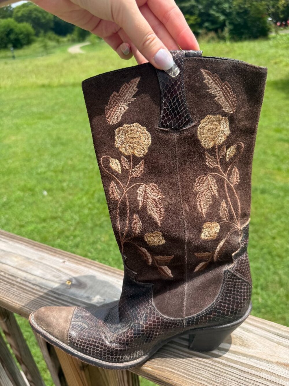 Antonio Melani Justine Floral Western Boots Boho Ranchcore 7.5M Leather 3944